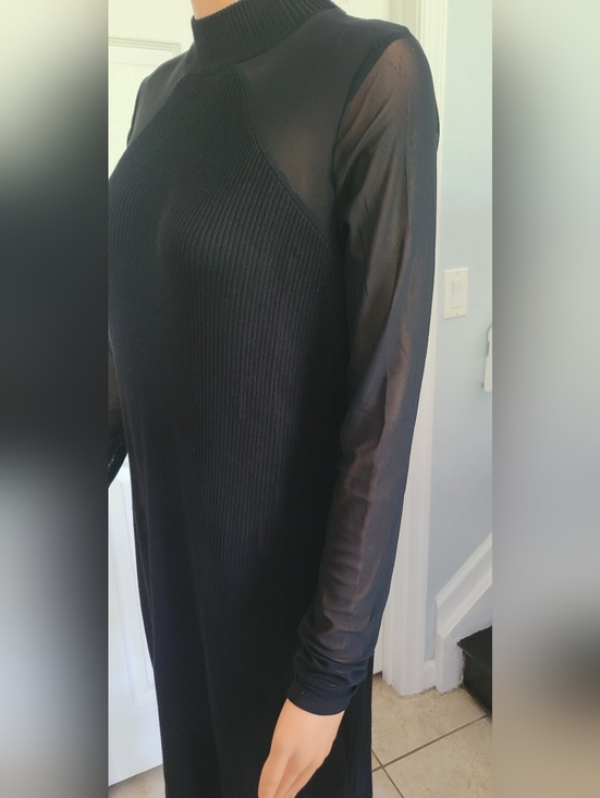 No Boundaries Black Long Sleeve Sheer-Panel Midi Dress - Picture 2 of 4